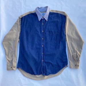 Vintage Color Block Denim Button Up